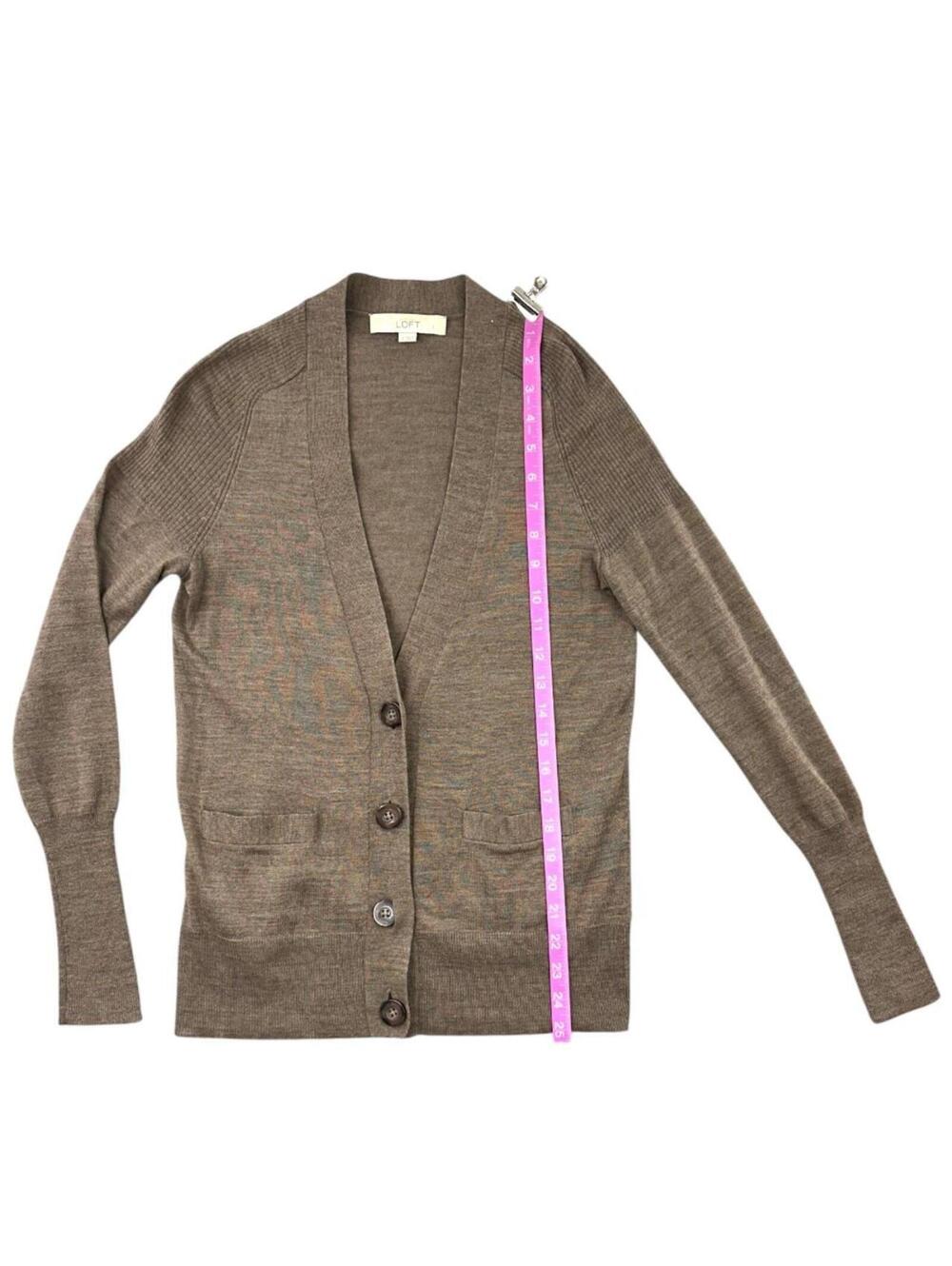 LOFT Button Down Cardigan Sweater Taupe Brown Tan Preppy Minimal - Picture 7 of 8